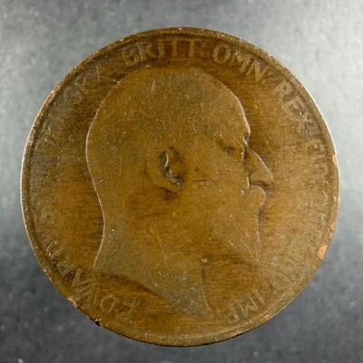 1905 Great Britain 1 Penny Edward VII Bronze Well-Worn Detail