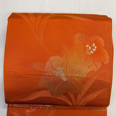 Obi Kimono Kyoto Nishijwoven hwoven brocade lily pattern flower gold thread 042t