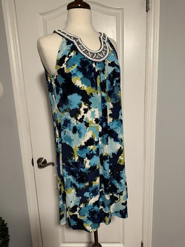 Apt 9 Summer halter dress beaded neckline colorful abstract - size M - Picture 8 of 8