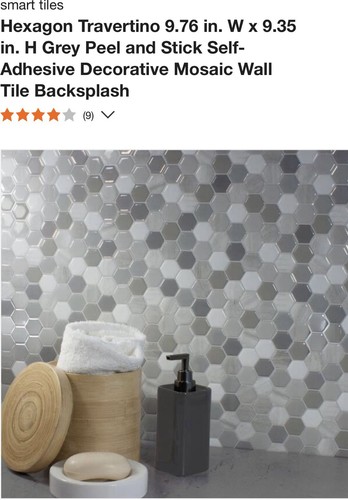 13 Smart Tiles Peel and Stick Backsplash Hexagone Travertino Tiles, Ceramic Look - Picture 10 of 11