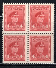 Canada Stamp Scott #254, 4c, King George, Block of 4, MNG, SCV$3.80