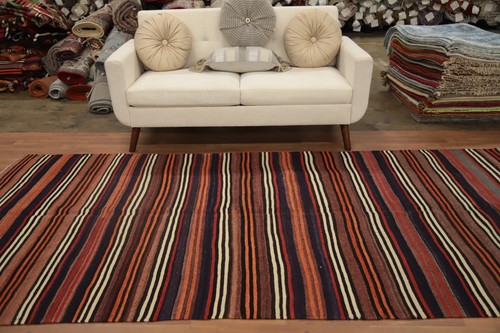 Kilim Striped Area Rug 5x10 Vegetable Dye Flat-weave Turkish Oriental Carpet - Picture 3 of 11