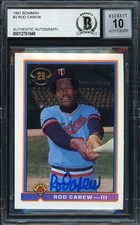 Rod Carew Signed 1991 Bowman Card 3 Minnesota Twins Auto GM 10 Beckett