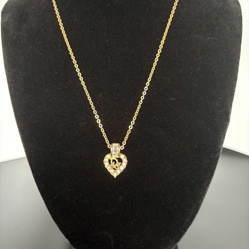 Christian Dior necklace gold CD logo rhinestone Heart Free Shipping Japan - Picture 4 of 9