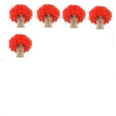 5 x ROTE LOCKIGE AFRO KOSTÜM PERÜCKEN FUNKY DISCO CLOWN DAMEN HERREN KOSTÜM