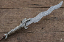 Cuchillo daga Kris hoja de acero damasco hecho a mano personalizado mango de dragón | supervivencia
