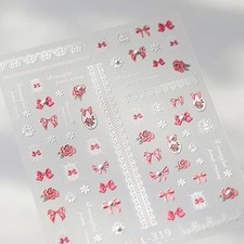 1 Sheets Embossed Pink Bow Nail Stickers for Nail Art 5D Self Adhesive Bow-13