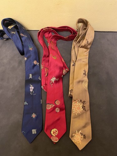 Pure Silk Chinese Made In Hong Kong Tie Lot of 3 - 53” X 2” - Picture 1 of 4