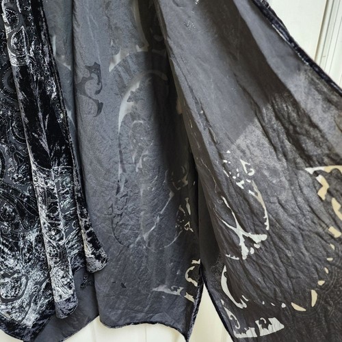 Haus of Denim Kimono Staubtuch OS schwarz silber Seidenmischung Samt Ausbrenner Spitze offen - Bild 15 von 16