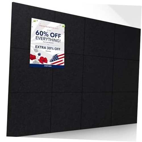 Large Bulletin Board Black Cork Board Alternative 12 Pack Felt Wall Tiles with - Picture 1 of 8