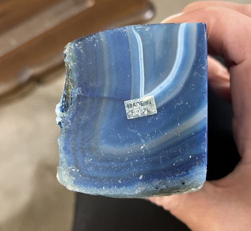 Blue Crystal Agate Geode Cut Polished Brazilian Stone Home Decor Bookend 4.75” - Picture 9 of 9