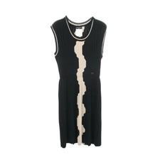 Chanel Coco Mark Button Dress Wool Black Beige Size 36 Length 35.0 in