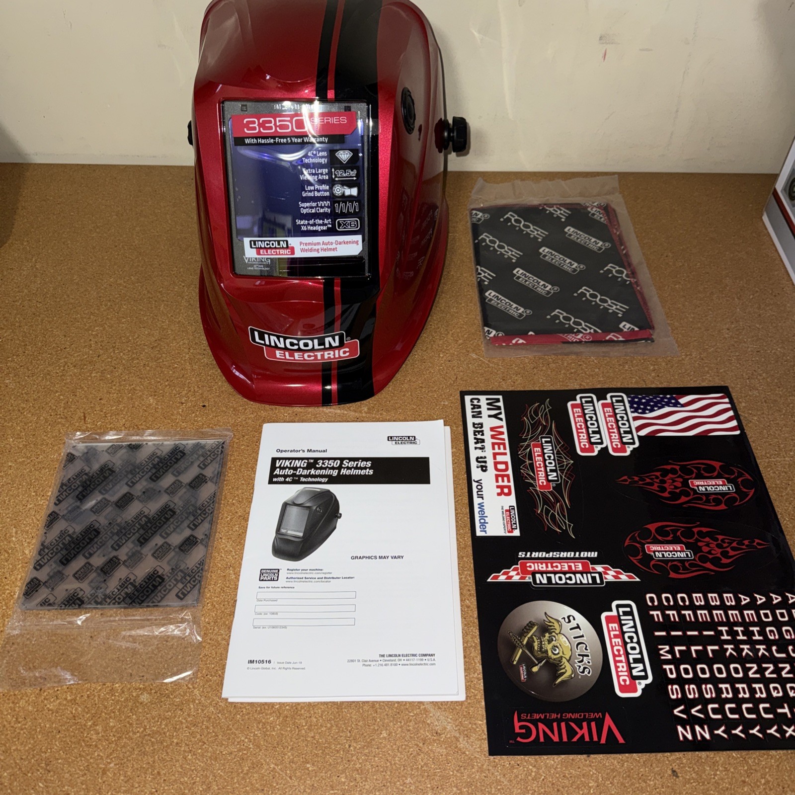 LINCOLN ELECTRIC K4034-4 Welding Helmet,Red,3350 Series 54EE