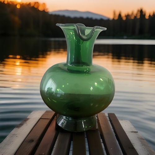 Large Vintage Verde Green Glass Pitcher Possibly Vetro Empoli Glass Italy 13” H - Picture 3 of 11