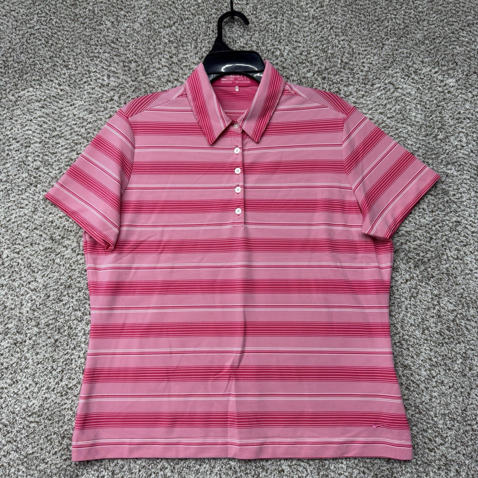 Nike Golf Polo Shirt Women's XL Pink Stripes Performance Stretch Fit Dry Wicking