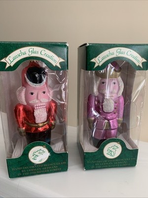 Two Vintage Lauscha Glas Krebs 5  Nutcrackers Soldiers Germany Red Pink Boxes