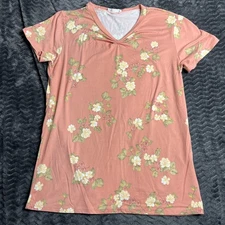Reborn J Reb Floral Boutique Top Tee Knit V-Neck Pink Womens Medium