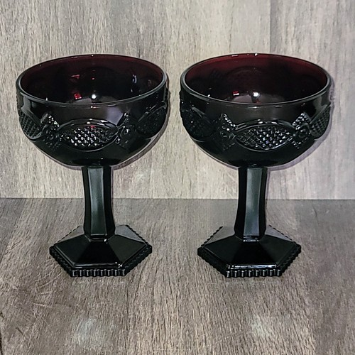 2er Set Avon 1876 Cape Cod Rubinrot 5,5" Champagner Große Sherbet Kelche
