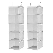 Set of 2 Hanging Shelf Wardrobe Organizer Fabric, 5 Compartments High Quality Hanging...
