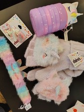 Claire's Unicorn Lot Everything Nwt Clips, Bottle, Gloves, Bracelet