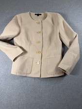 Lafayette 148 Wool Jacket Womens 6 Cream Career Minimalist Contemporary FLAW