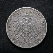 1904-F Germany 5 Mark Wuerttemberg .900 Silver (cn15657)