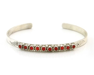Navajo Cuff Bracelet Sterling Silver Authentic Snake Eye Coral Handmade Vintgage