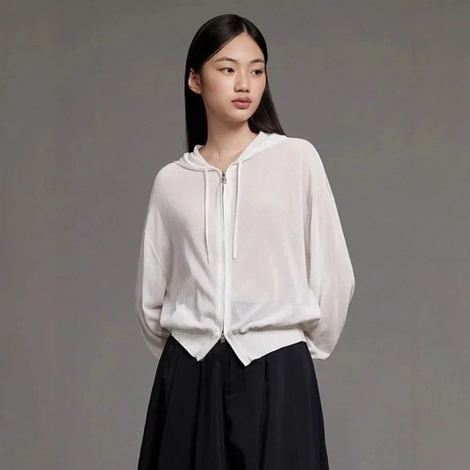 THE ROW Womens Hooded Long-sleeved Knitted Cardigan New Zip Loose Jacket Foto 3 de 4