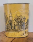 Vintage Cheinco USA Yellow Tin Trash Can WILLIAMSBURG Bruton Parish Church 13"