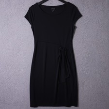 Talbots Dress Womens S Black Faux Wrap Jersey Shift Side Tie Jewel Neck Office