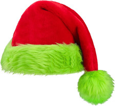 Christmas Santa Hat Red Lime Green Velvet Plush Xmas Cap for Adults
