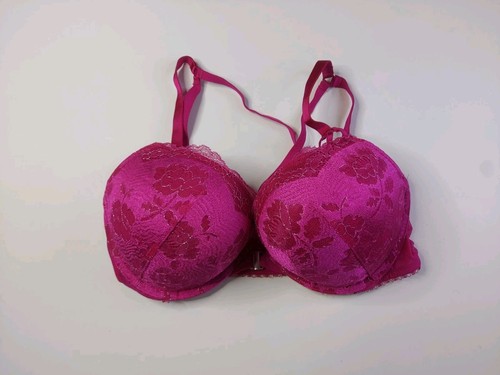 Victoria's Secret Bombshell Add 2 Cup Push up Bra 36C Hot Pink Lace Racerback