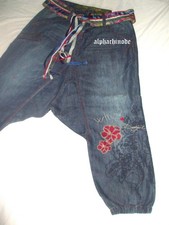 Desigual Sarouel Jeans Haremshose Pluderhose Gürtel Hippie W34/gr.L Unisex Goa