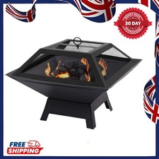 Evokk Square Fire Pit with BBQ Grill Heater Outdoor Garden Black Barbeque