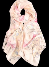 100% Silk mulberry Scarf Women shawl Wrap neckerchief floral beige yellow JH5-22