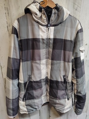 Billabong Hooded Check Puffer Jacket Men's Large Oversized Fleece Interior 