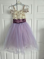 Revolution Dancewear Girls Dance Dress Ivory Purple Short Sleeve RC18594 XLC