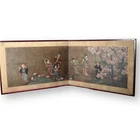 Vintage Japanese Byobu 2-Panel Room Divider Painted Figures Floral