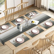 Grey White Gradient Stripe Table Runner And Placemats Geometric Set 7 PCS