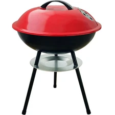 14" Portable Charcoal Round Grill,Red Small Grills w/ Locking Lid and Dual Vents