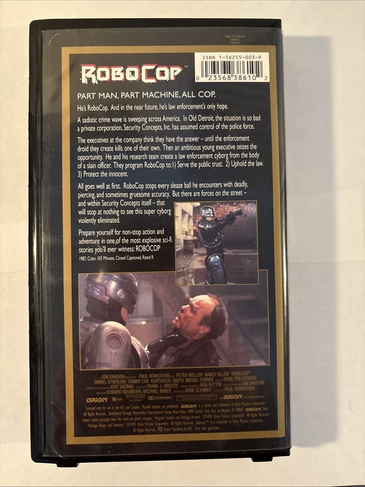RoboCop VHS Tape RARE HARDSHELL CASE (1987 Release) Orion Home Video - Image 2 of 3