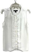 Banana Republic Women's White Top Button Front Pleated Sleeveless Size Small