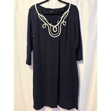 Talbots Cotton Braided Rope Knit Sheath Dress Navy Blue 3/4 Sleeve Sz XL
