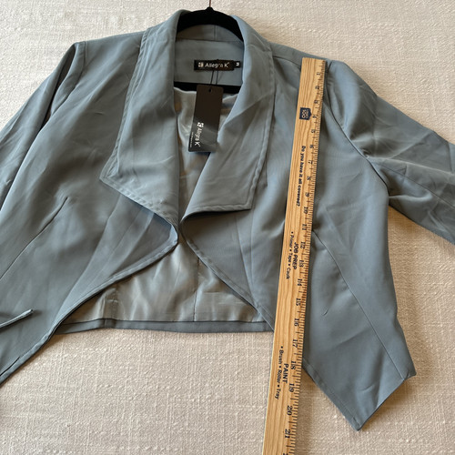 Allegra K Open Front Cardigan Jacke Arbeit Büro Business Anzug Blazer Blau Gr. M - Bild 16 von 21