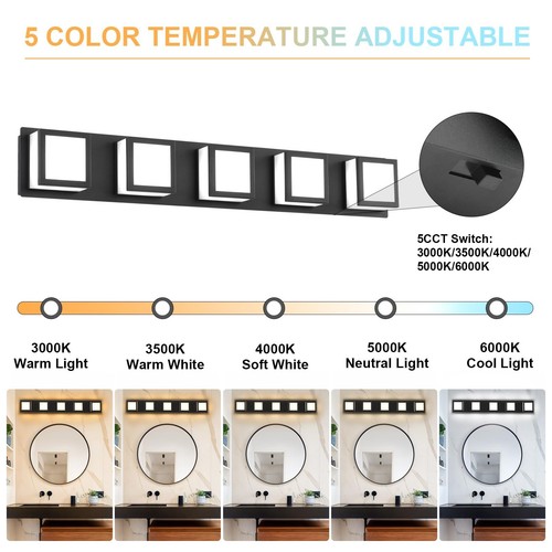5-Light Bathroom Lighting Fixtures Over Mirror (5CCT, Dimmable), Black Led Mo... - Picture 3 of 9