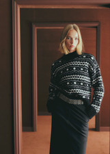 SEZANE Robin Black & Cream Jacquard Knit, Sweater, Jumper - L