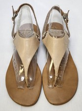 Franco Sarto A-Grip Shell LE Womens Brandy Brown Leather Thong Sandals Size 7.5
