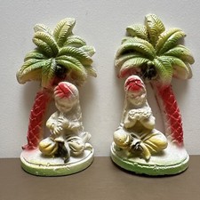 Vintage Chalkware Figures 1950's Boy & Girl & Cat Carnival Prizes Pam Tree (M)