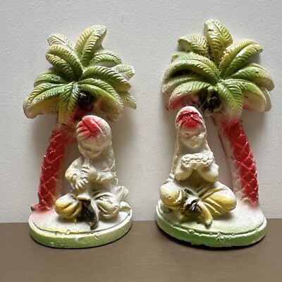 Vintage Chalkware Figures 1950's Boy & Girl & Cat Carnival Prizes Pam Tree (M)