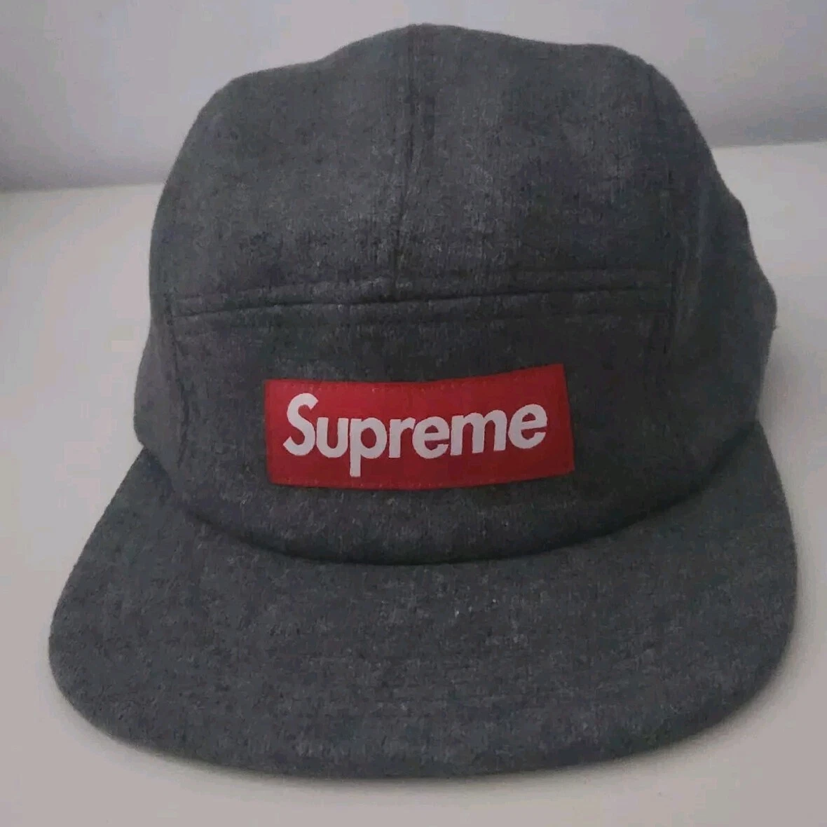 FW14 Supreme Fitted Wool Knit Camp Cap Grey hat Cap Size M / L Vintage 2014